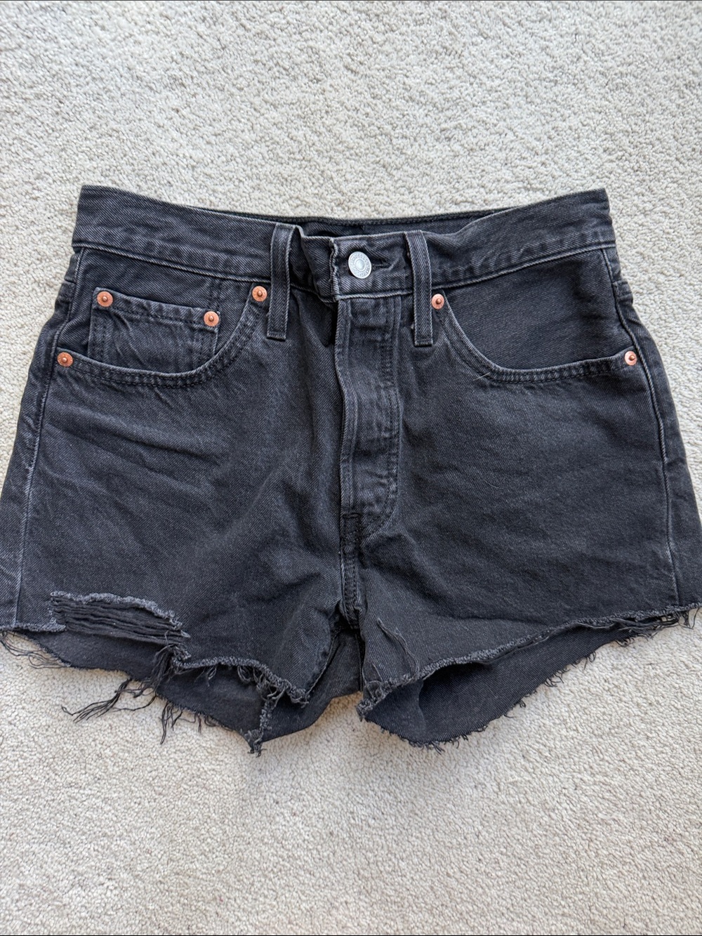 Levi's Black High-Rise Distressed Denim Shorts